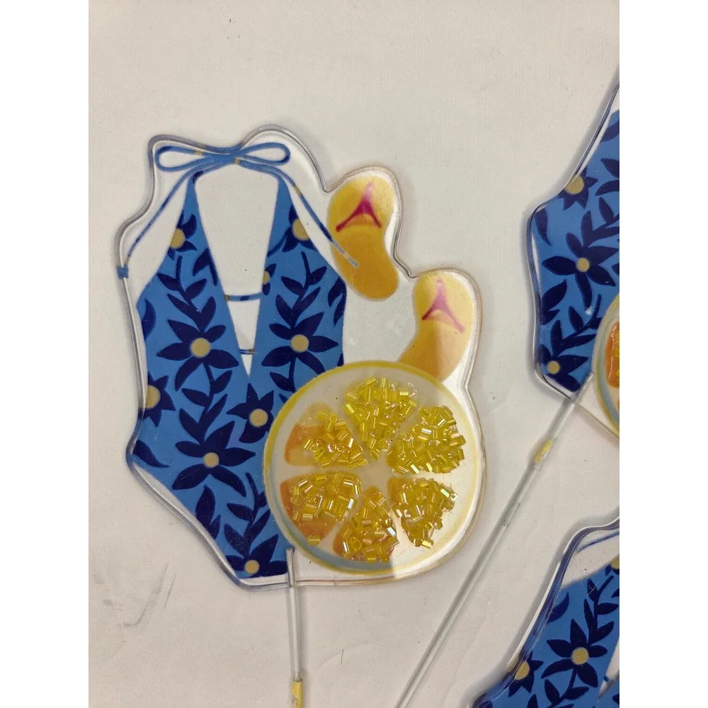 Michaels Summer Swimsuit Lemon Floral Picks Set Beach Party Decor Stems Craft